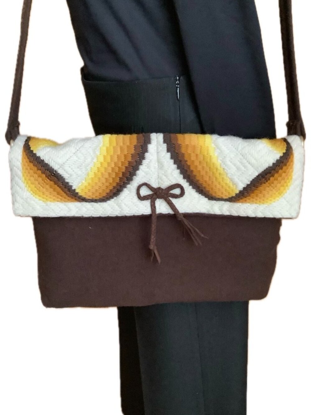 Dean Renwick Designer Handmade Brown Wool Felt Embroidered Crossbody Bag